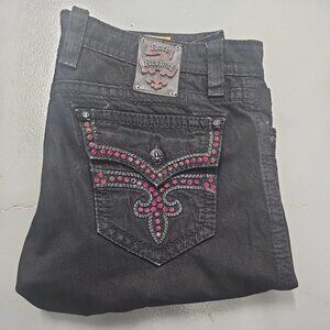 Rock Revival Jeans Mens 38x34 Black Steven Straight Red Studded Pockets Denim
